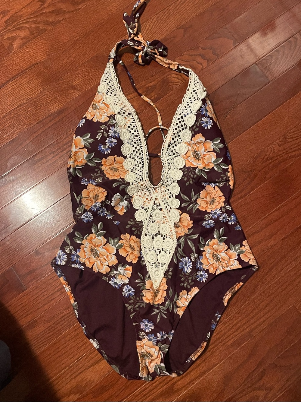 Floral Halter One-Piece Swimsuit